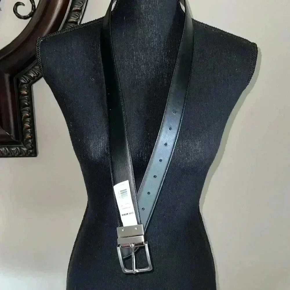 Steve Madden Men’s Dress Black Tan Reversible Belt Silver Tone Buckle NWOT